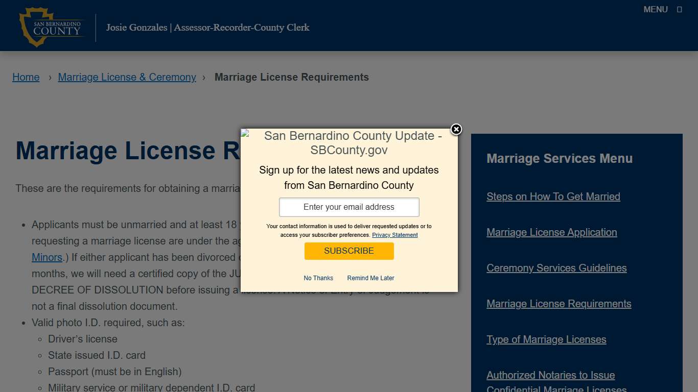 Marriage License Requirements – San Bernardino County Assessor