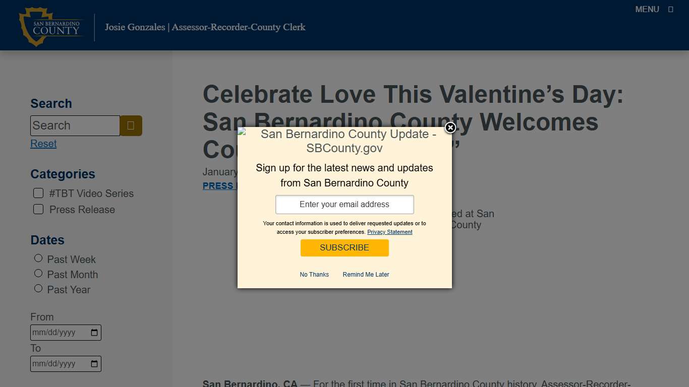 Celebrate Love This Valentine’s Day: San Bernardino County Welcomes Couples Saying “I Do” – San Bernardino County Assessor